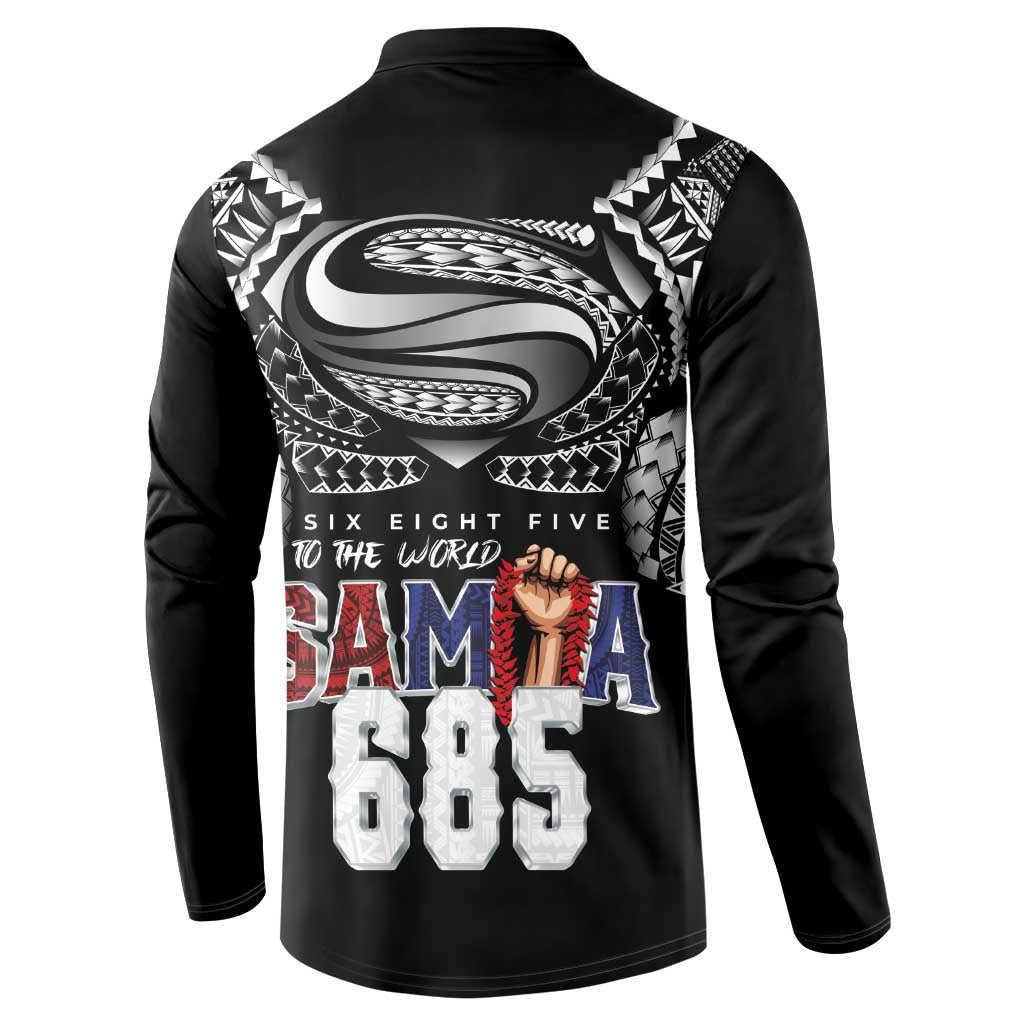 Super Samoa-Six Eight Five to The World Button Sweatshirt Traditional Samoan Tattoo Black Color