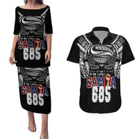 Super Samoa-Six Eight Five to The World Couples Matching Puletasi and Hawaiian Shirt Traditional Samoan Tattoo Black Color