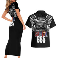 Super Samoa-Six Eight Five to The World Couples Matching Short Sleeve Bodycon Dress and Hawaiian Shirt Traditional Samoan Tattoo Black Color LT03 - Polynesian Pride