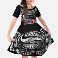 Super Samoa-Six Eight Five to The World Family Matching Off Shoulder Maxi Dress and Hawaiian Shirt Traditional Samoan Tattoo Black Color LT03 Daughter's Dress Black - Polynesian Pride