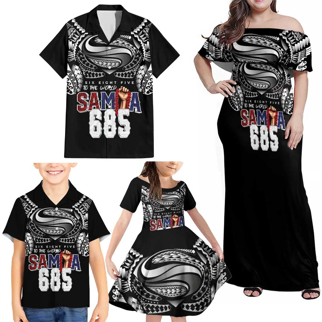 Super Samoa-Six Eight Five to The World Family Matching Off Shoulder Maxi Dress and Hawaiian Shirt Traditional Samoan Tattoo Black Color LT03 - Polynesian Pride