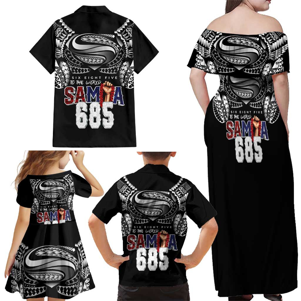 Super Samoa-Six Eight Five to The World Family Matching Off Shoulder Maxi Dress and Hawaiian Shirt Traditional Samoan Tattoo Black Color LT03 - Polynesian Pride