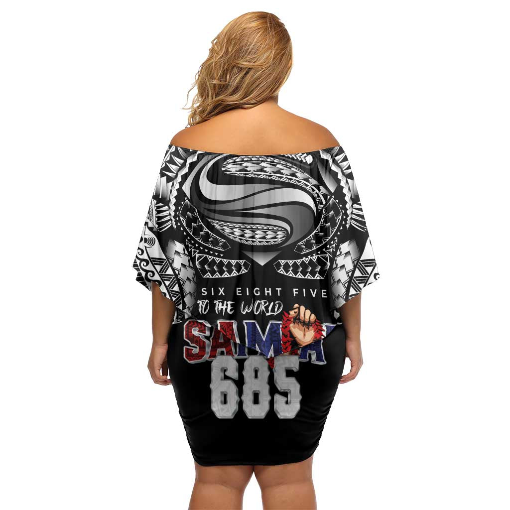 Super Samoa-Six Eight Five to The World Family Matching Off Shoulder Short Dress and Hawaiian Shirt Traditional Samoan Tattoo Black Color LT03 - Polynesian Pride