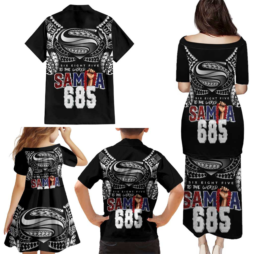 Super Samoa-Six Eight Five to The World Family Matching Puletasi and Hawaiian Shirt Traditional Samoan Tattoo Black Color LT03 - Polynesian Pride