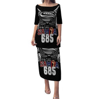 Super Samoa-Six Eight Five to The World Family Matching Puletasi and Hawaiian Shirt Traditional Samoan Tattoo Black Color LT03 Mom's Dress Black - Polynesian Pride