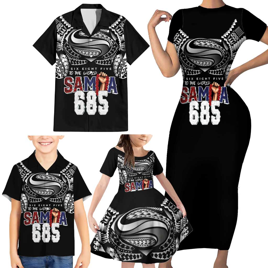 Super Samoa-Six Eight Five to The World Family Matching Short Sleeve Bodycon Dress and Hawaiian Shirt Traditional Samoan Tattoo Black Color LT03 - Polynesian Pride