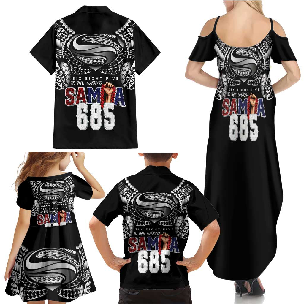 Super Samoa-Six Eight Five to The World Family Matching Summer Maxi Dress and Hawaiian Shirt Traditional Samoan Tattoo Black Color LT03 - Polynesian Pride