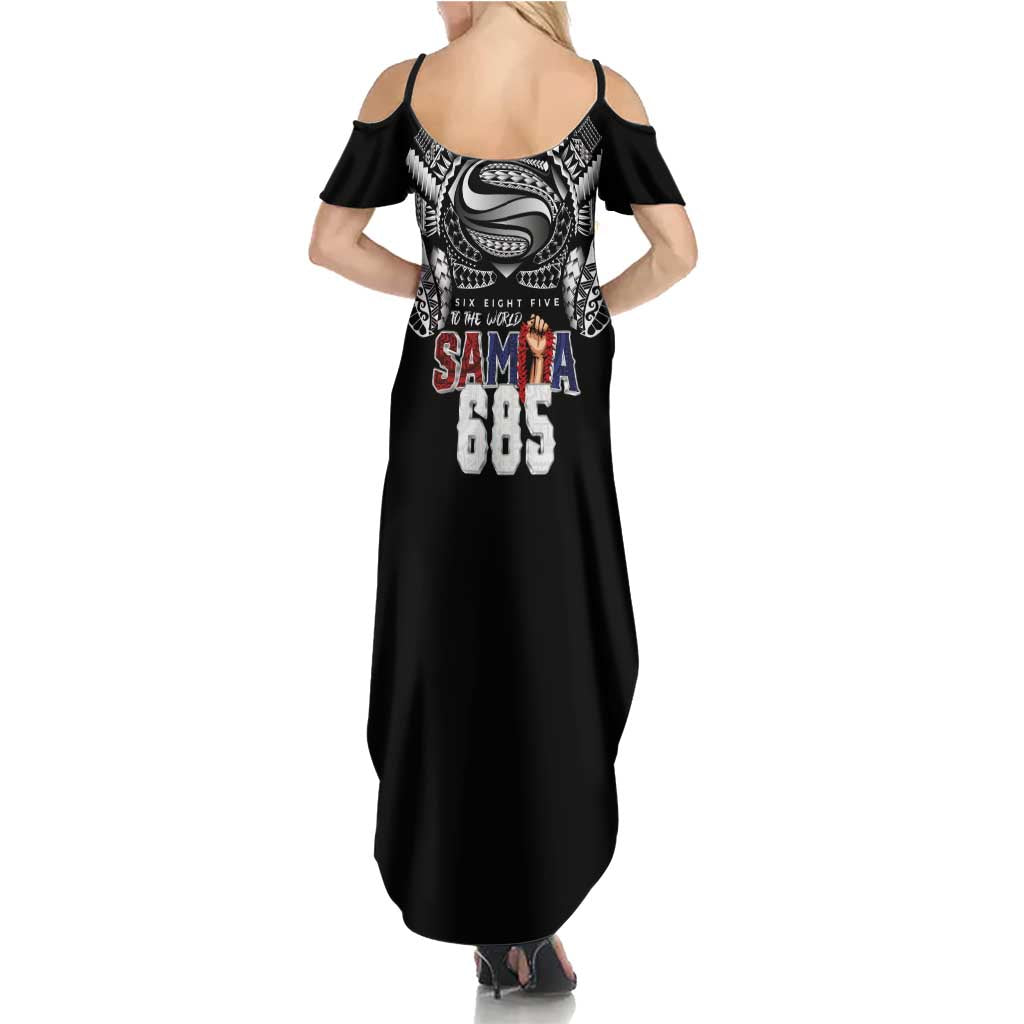 Super Samoa-Six Eight Five to The World Family Matching Summer Maxi Dress and Hawaiian Shirt Traditional Samoan Tattoo Black Color LT03 - Polynesian Pride