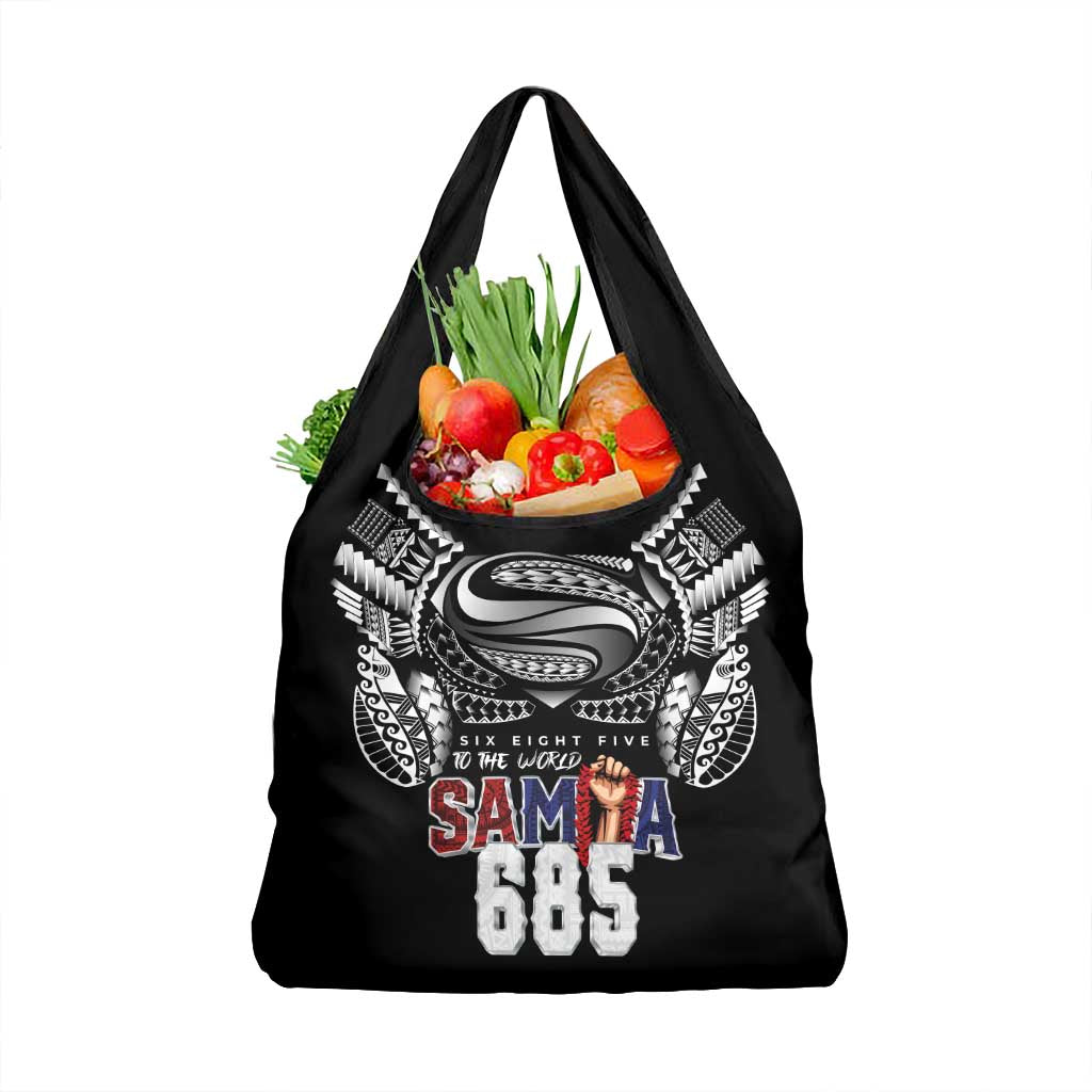 Super Samoa-Six Eight Five to The World Grocery Bag Traditional Samoan Tattoo Black Color