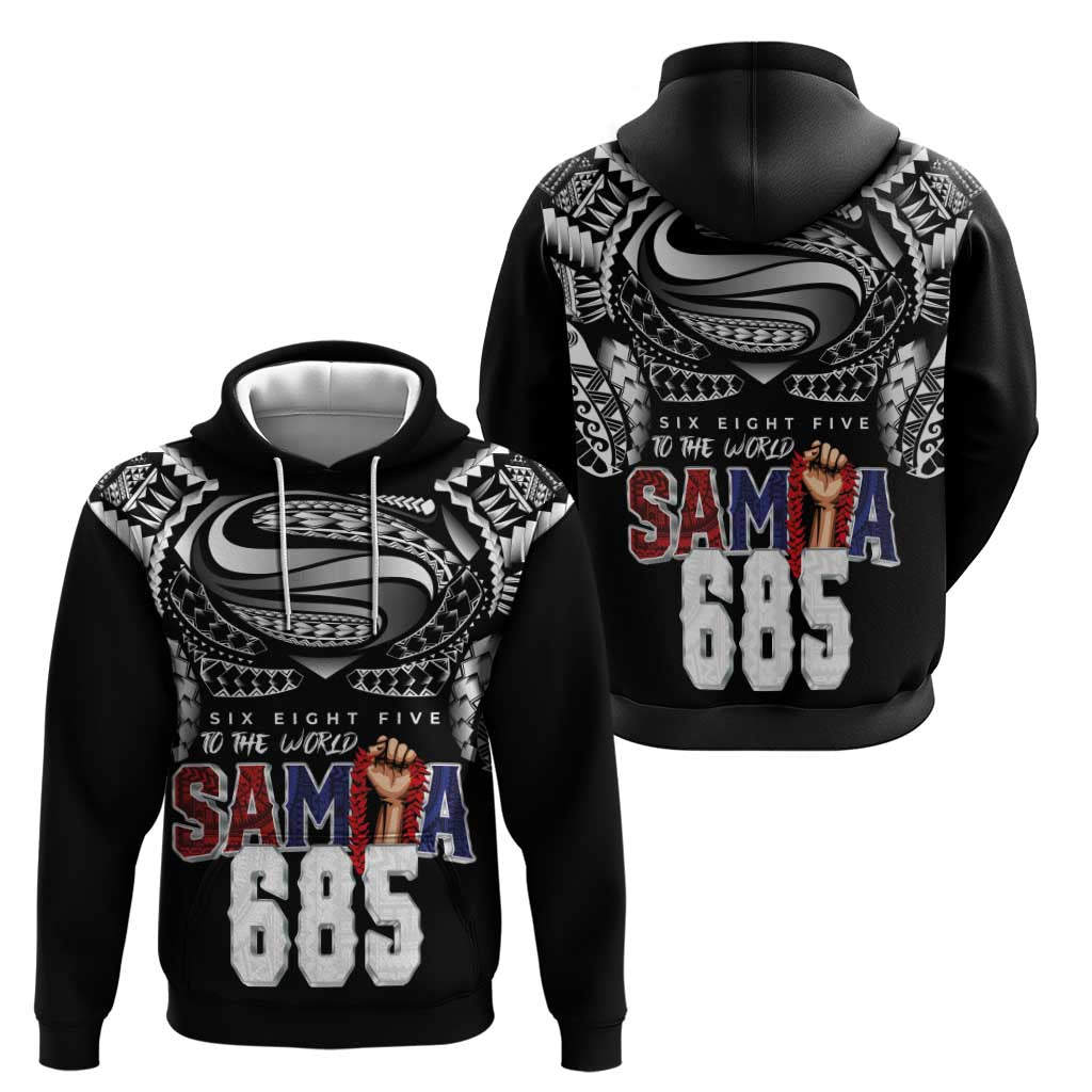 Super Samoa-Six Eight Five to The World Hoodie Traditional Samoan Tattoo Black Color