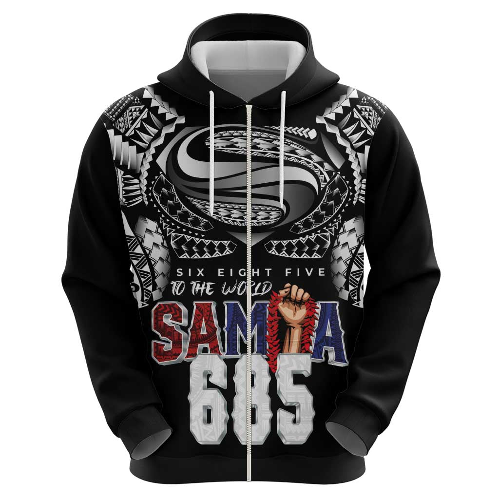Super Samoa-Six Eight Five to The World Hoodie Traditional Samoan Tattoo Black Color