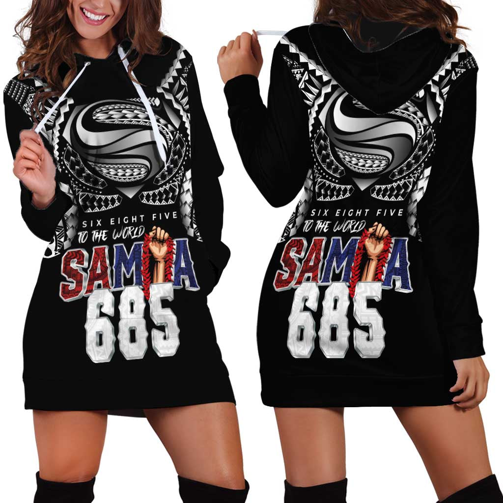 Super Samoa-Six Eight Five to The World Hoodie Dress Traditional Samoan Tattoo Black Color