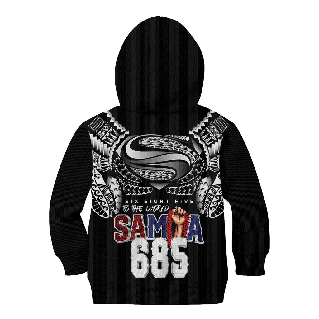 Super Samoa-Six Eight Five to The World Kid Hoodie Traditional Samoan Tattoo Black Color