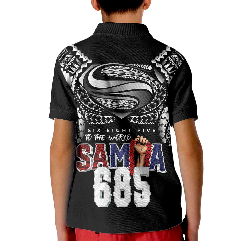 Super Samoa-Six Eight Five to The World Kid Polo Shirt Traditional Samoan Tattoo Black Color