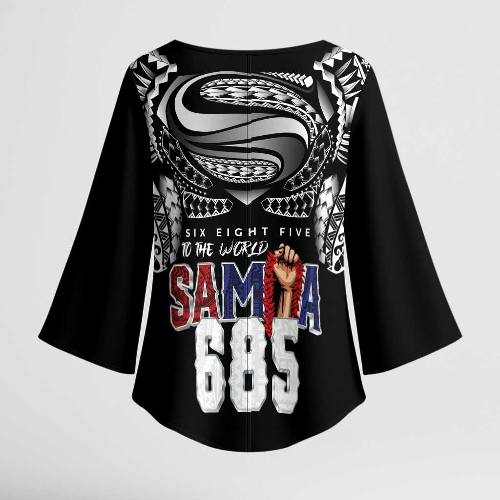 Super Samoa-Six Eight Five to The World Kimono Sleeve Blouse Traditional Samoan Tattoo Black Color