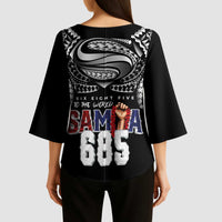 Super Samoa-Six Eight Five to The World Kimono Sleeve Blouse Traditional Samoan Tattoo Black Color