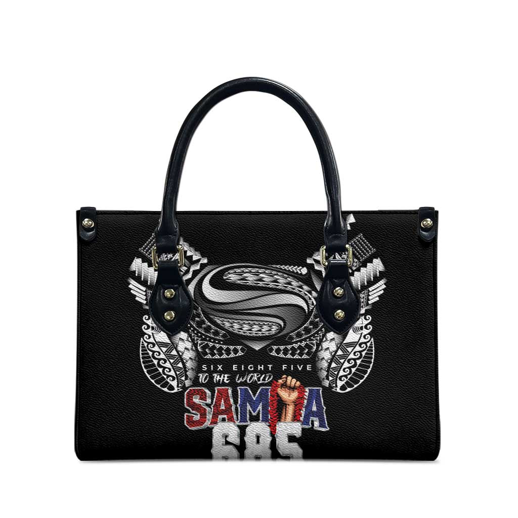Super Samoa-Six Eight Five to The World Leather Bag Traditional Samoan Tattoo Black Color