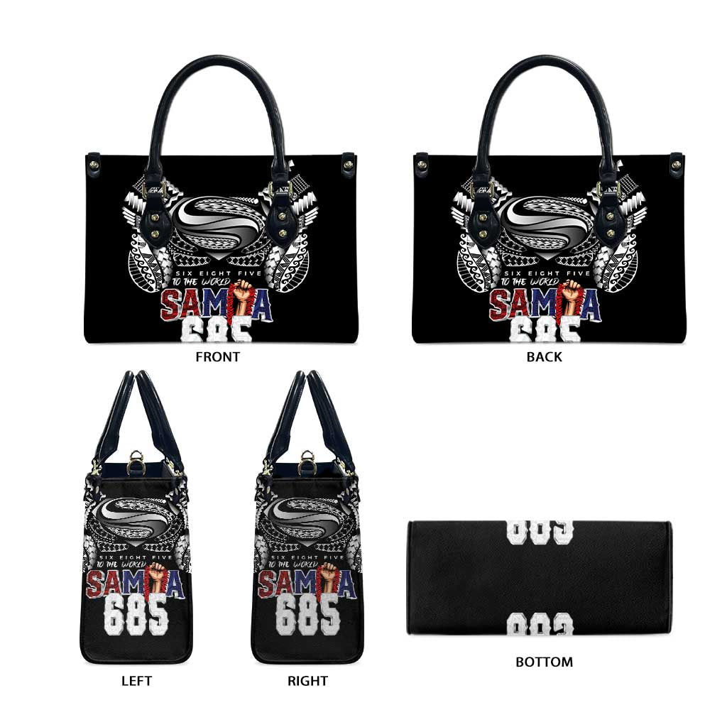 Super Samoa-Six Eight Five to The World Leather Bag Traditional Samoan Tattoo Black Color