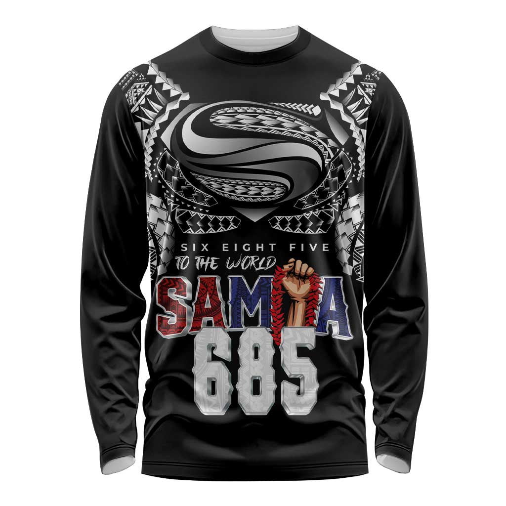 Super Samoa-Six Eight Five to The World Long Sleeve Shirt Traditional Samoan Tattoo Black Color