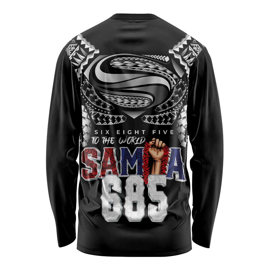 Super Samoa-Six Eight Five to The World Long Sleeve Shirt Traditional Samoan Tattoo Black Color