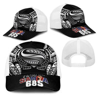 Super Samoa-Six Eight Five to The World Mesh Trucker Cap Traditional Samoan Tattoo Black Color