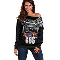 Super Samoa-Six Eight Five to The World Off Shoulder Sweater Traditional Samoan Tattoo Black Color