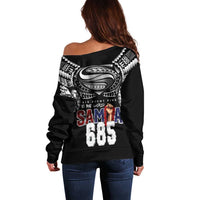 Super Samoa-Six Eight Five to The World Off Shoulder Sweater Traditional Samoan Tattoo Black Color