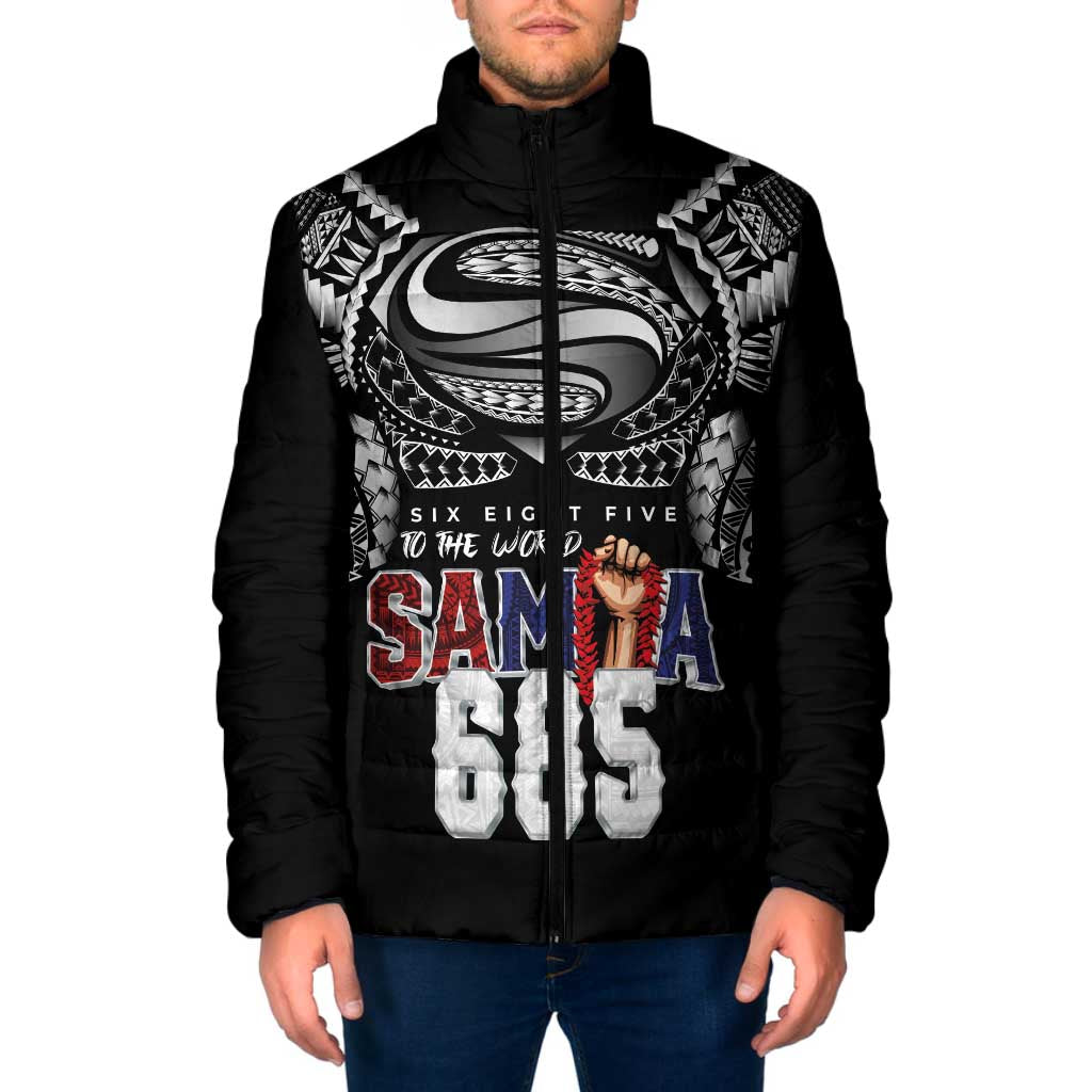 Super Samoa-Six Eight Five to The World Padded Jacket Traditional Samoan Tattoo Black Color