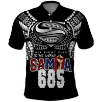 Super Samoa-Six Eight Five to The World Polo Shirt Traditional Samoan Tattoo Black Color
