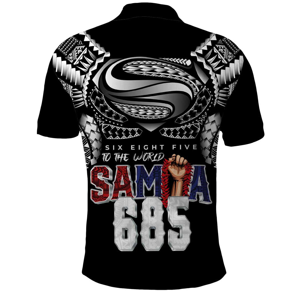 Super Samoa-Six Eight Five to The World Polo Shirt Traditional Samoan Tattoo Black Color