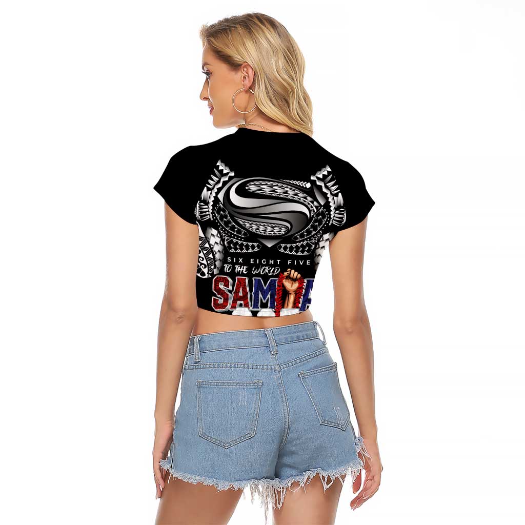 Super Samoa-Six Eight Five to The World Raglan Cropped T Shirt Traditional Samoan Tattoo Black Color