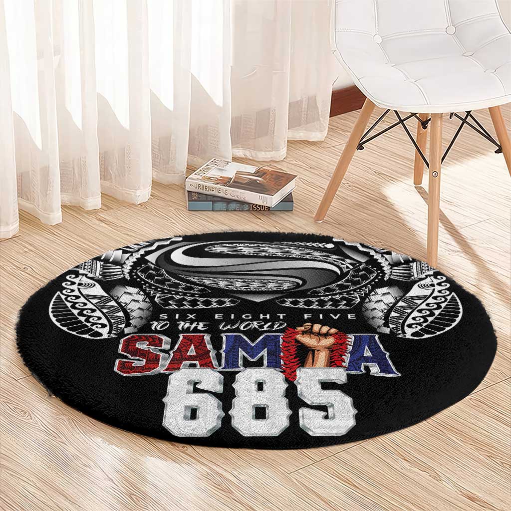 Super Samoa-Six Eight Five to The World Round Carpet Traditional Samoan Tattoo Black Color
