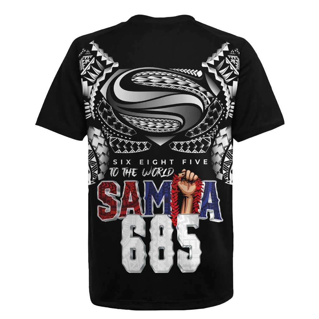 Super Samoa-Six Eight Five to The World Rugby Jersey Traditional Samoan Tattoo Black Color