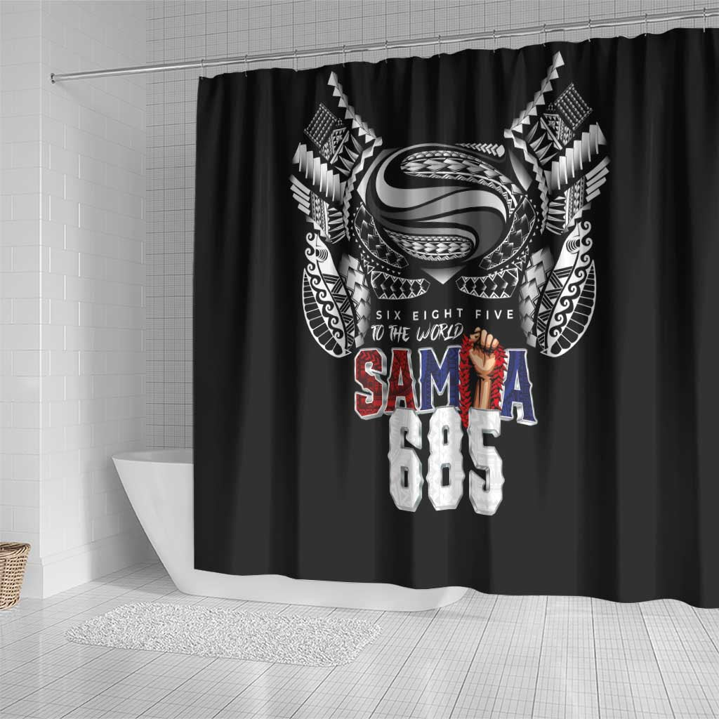 Super Samoa-Six Eight Five to The World Shower Curtain Traditional Samoan Tattoo Black Color