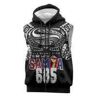 Super Samoa-Six Eight Five to The World Sleeveless Zip Hoodie Traditional Samoan Tattoo Black Color