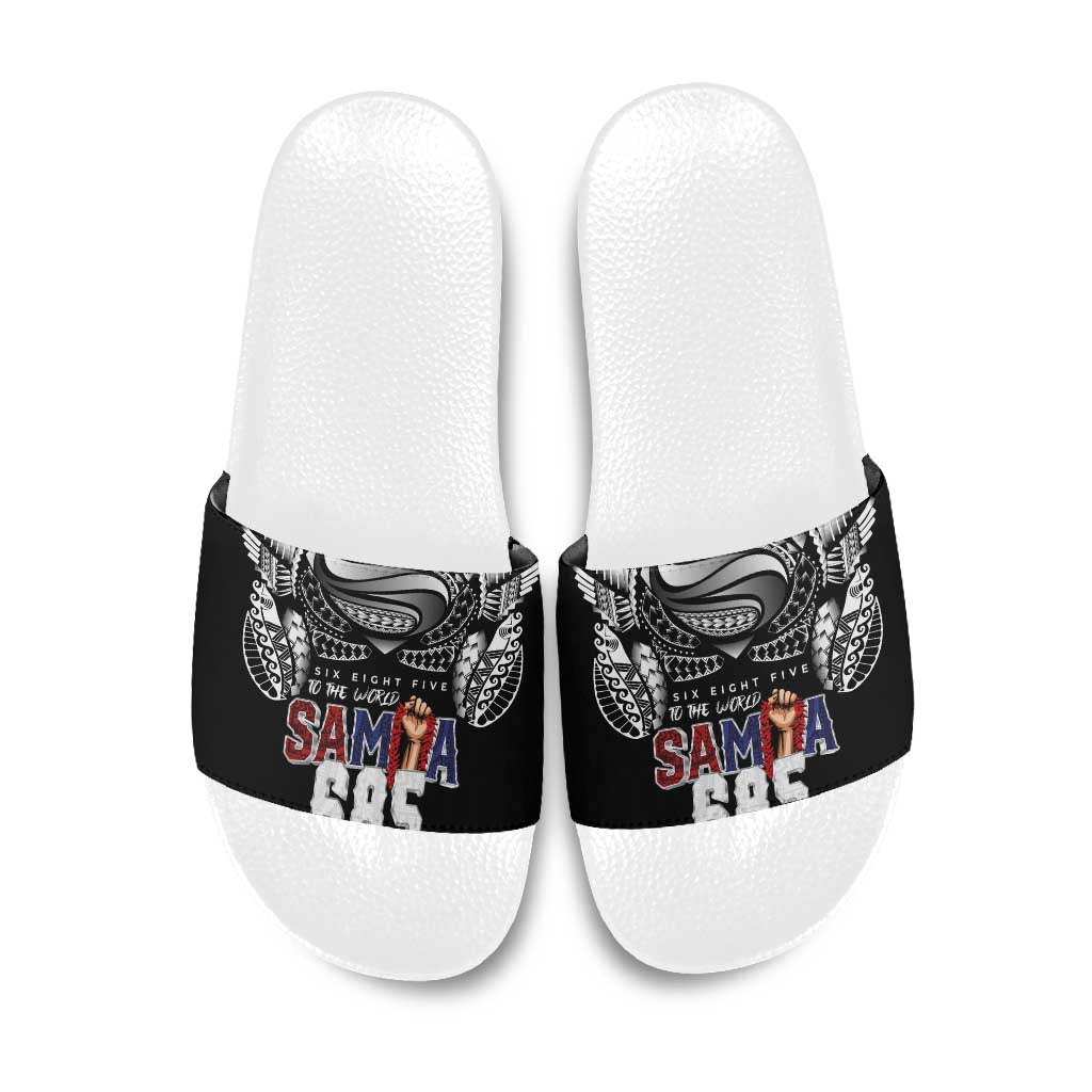 Super Samoa-Six Eight Five to The World Slide Sandals Traditional Samoan Tattoo Black Color