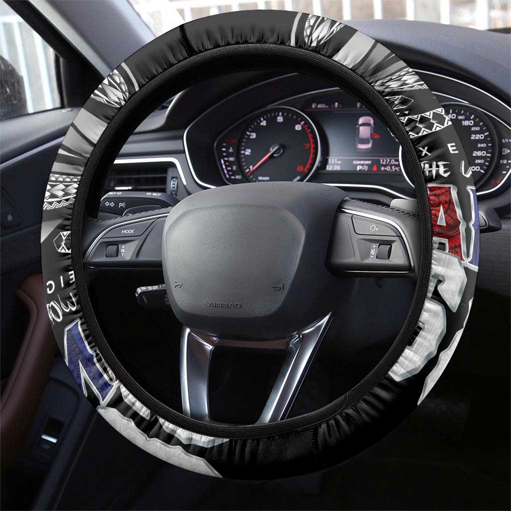 Super Samoa-Six Eight Five to The World Steering Wheel Cover Traditional Samoan Tattoo Black Color