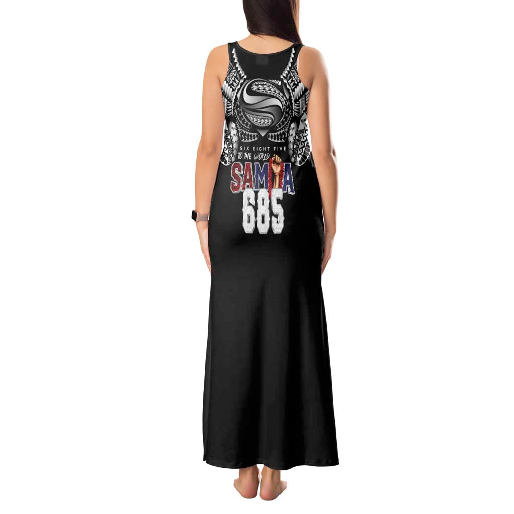 Super Samoa-Six Eight Five to The World Tank Maxi Dress Traditional Samoan Tattoo Black Color