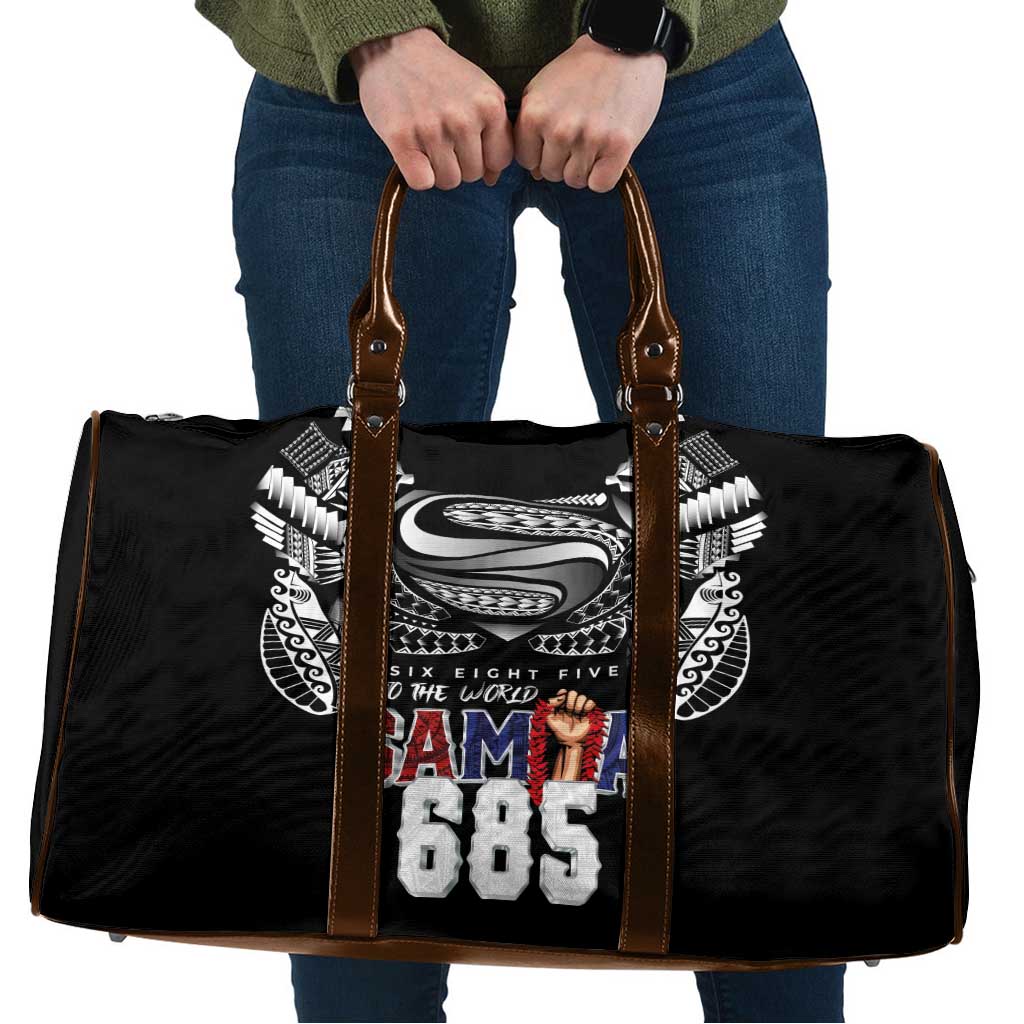 Super Samoa-Six Eight Five to The World Travel Bag Traditional Samoan Tattoo Black Color