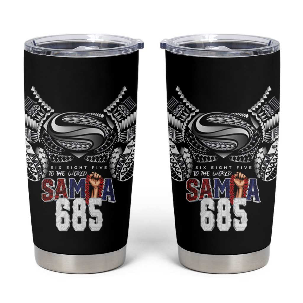 Super Samoa-Six Eight Five to The World Tumbler Cup Traditional Samoan Tattoo Black Color