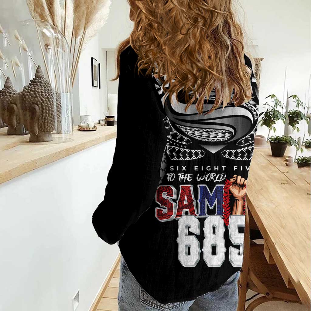 Super Samoa-Six Eight Five to The World Women Casual Shirt Traditional Samoan Tattoo Black Color