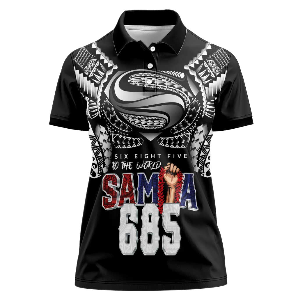 Super Samoa-Six Eight Five to The World Women Polo Shirt Traditional Samoan Tattoo Black Color