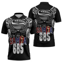 Super Samoa-Six Eight Five to The World Zipper Polo Shirt Traditional Samoan Tattoo Black Color