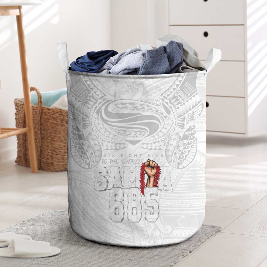 Super Samoa-Six Eight Five to The World Laundry Basket Traditional Samoan Tattoo All White