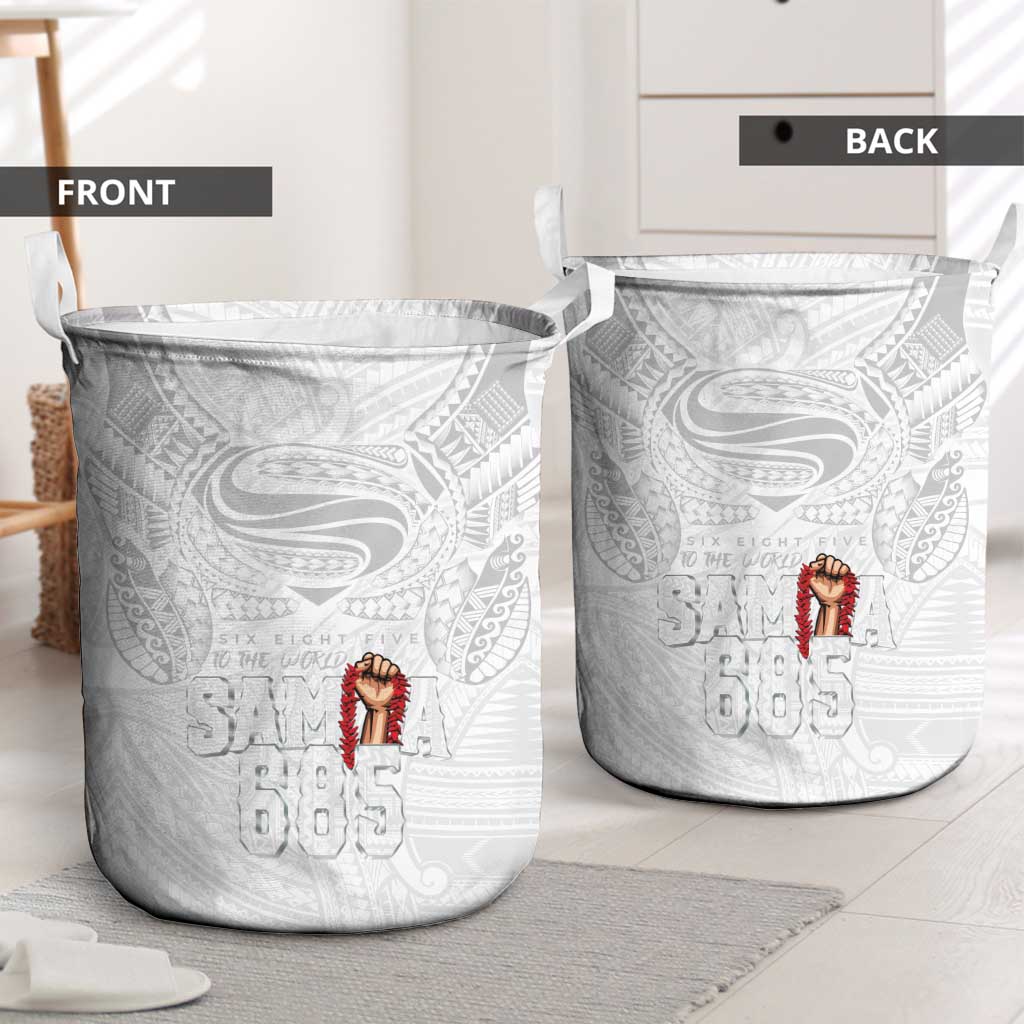 Super Samoa-Six Eight Five to The World Laundry Basket Traditional Samoan Tattoo All White