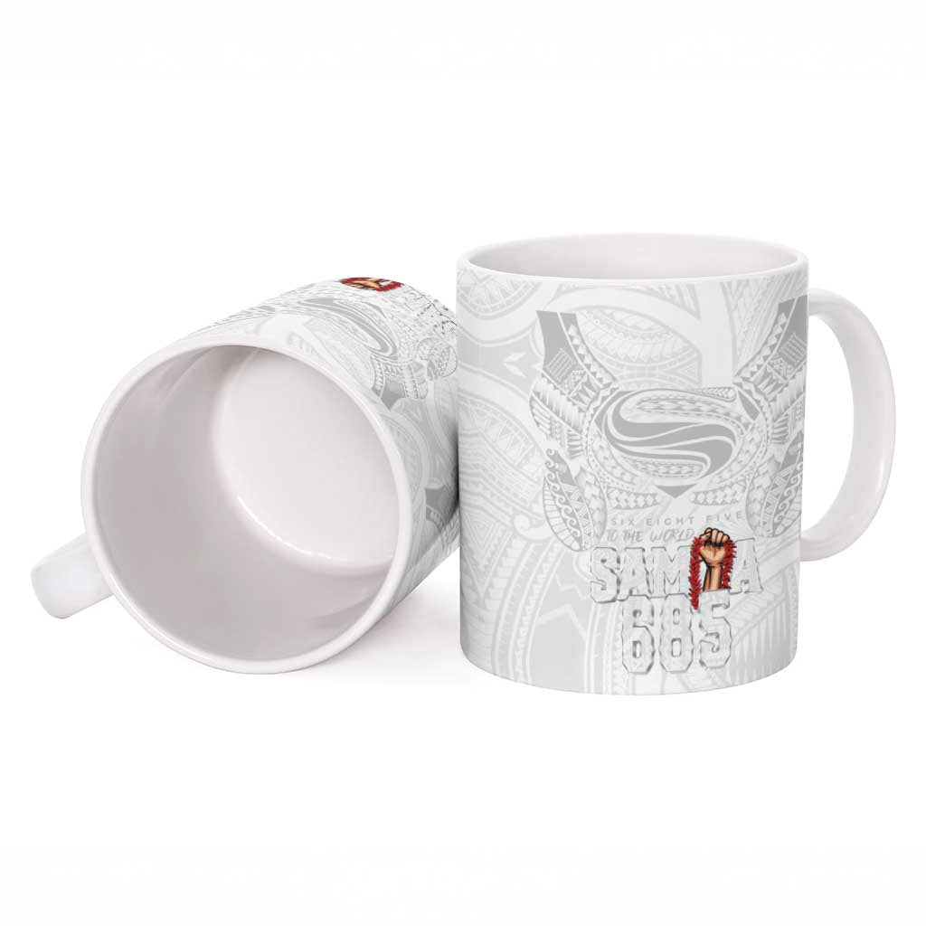 Super Samoa-Six Eight Five to The World Ceramic Mug Traditional Samoan Tattoo All White