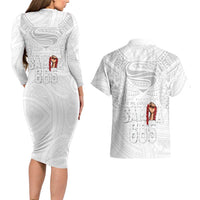 Super Samoa-Six Eight Five to The World Couples Matching Long Sleeve Bodycon Dress and Hawaiian Shirt Traditional Samoan Tattoo All White LT03 - Polynesian Pride