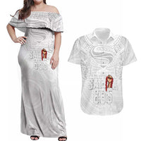 Super Samoa-Six Eight Five to The World Couples Matching Off Shoulder Maxi Dress and Hawaiian Shirt Traditional Samoan Tattoo All White