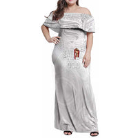 Super Samoa-Six Eight Five to The World Family Matching Off Shoulder Maxi Dress and Hawaiian Shirt Traditional Samoan Tattoo All White LT03 Mom's Dress White - Polynesian Pride
