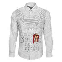 Super Samoa-Six Eight Five to The World Family Matching Puletasi and Hawaiian Shirt Traditional Samoan Tattoo All White LT03 Dad's Shirt - Long Sleeve White - Polynesian Pride